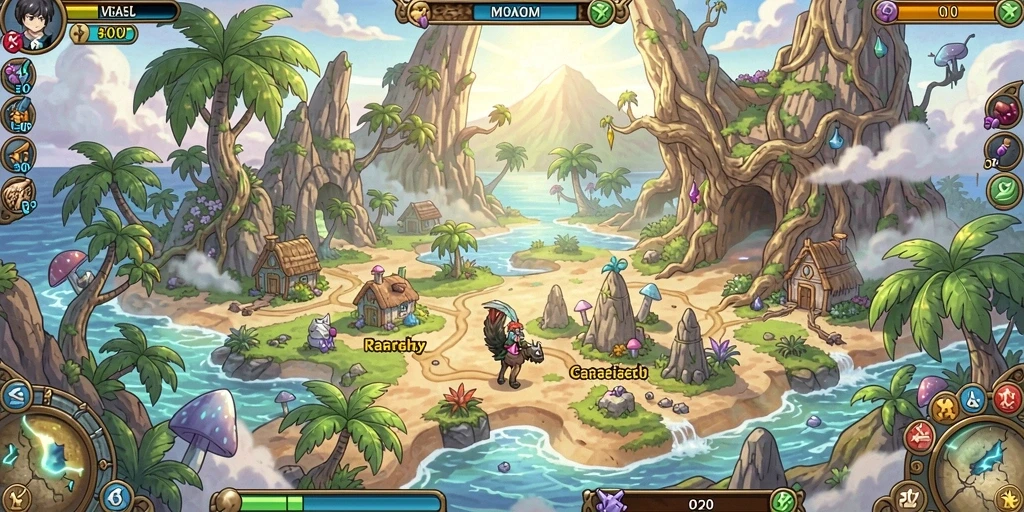 Screenshot memperlihatkan karakter dan tantangan di dalam game BINTANGMPO.